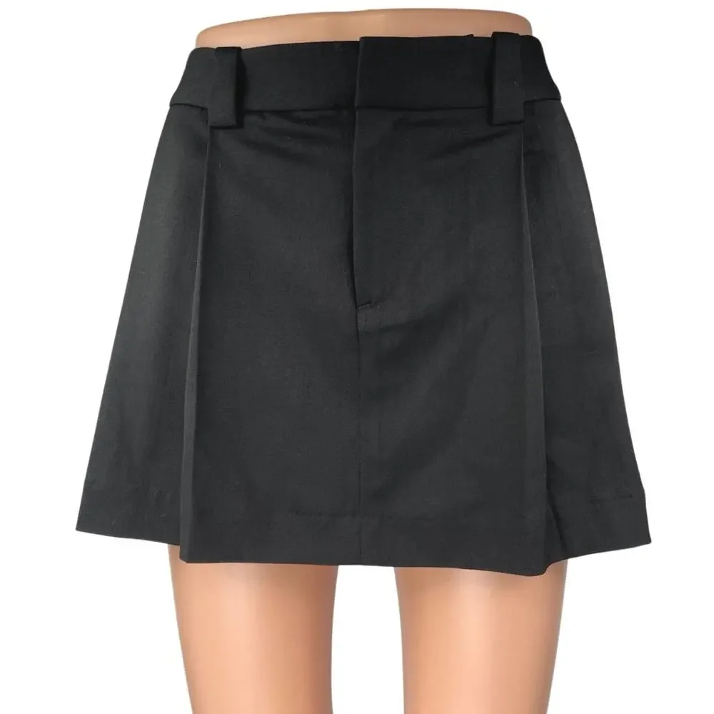 L'Academie Bella Women's Black Pleated High Waist Mini A-Line Flared Skirt Sz M